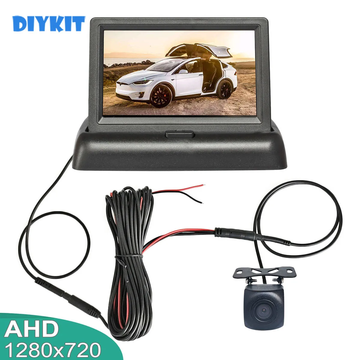 

DIYKIT 4.3inch AHD Foldabel Rear View Car Monitor Vehicle Reverse Backup 1280*720 Starlight Car Camera Video Parking System