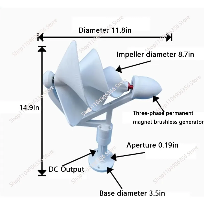 

Микро-ветрогенератор спирального типа 50 Вт, трехфазный, с постоянными магнитами, бесщеточный, с вертикальным валом, постоянного тока