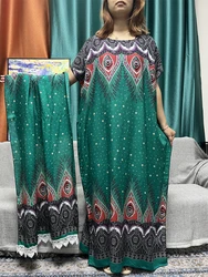 Kadınlar için Abayas geleneksel ramazan pamuk baskılı gevşek Femme Robe Islam nijerya elbiseler namaz giysi ile 160x80cm eşarp