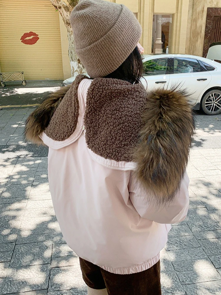 2026 Hooded Down Cotton-padded Jacket Women's Winter Short Parkas Raccoon Fur Collar Thicken Coats Horn Button Loose Outerwear