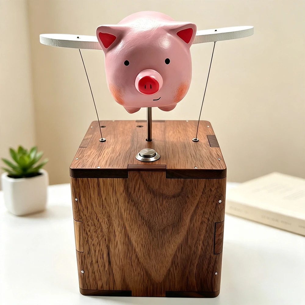 1Pcs Wooden Handcrafted Dancing Pig Desk Ornament, Stress Relief Desktop Interactive Display for Office & Study Room Decor