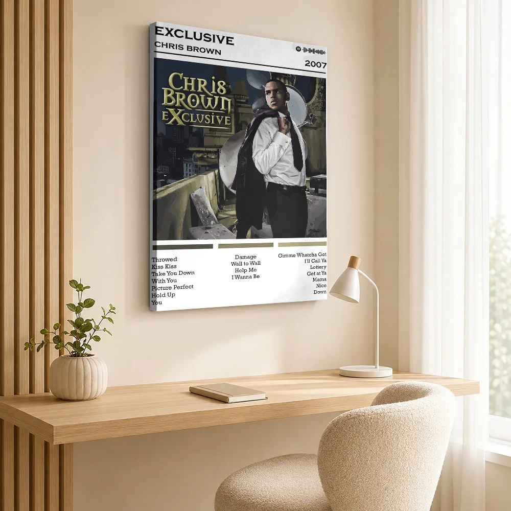 Chris Brown - Exclusive Album Cover Framed Canvas Poster Custom Photo Retro Music Wall Paintings Decoration for Studio Bedroom