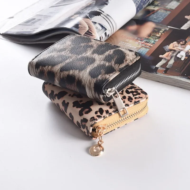 Imagem -06 - Bolsas Estampados Leopardo para Mulheres Bonitos Porta-cartões pu Bolsas Curtas ic e id Card Porta-moedas e Fones de Ouvido na Moda