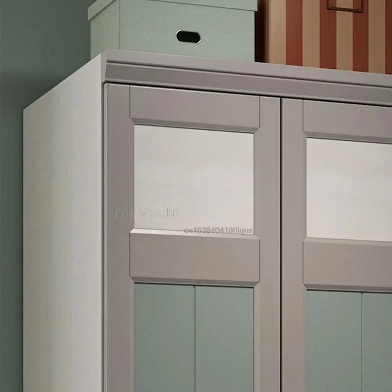 Modern Minimalist Home Bedroom Storage Cabinets Two-Door Three-Door Children's Wardrobe Solid Wood American Wardrobe Closet