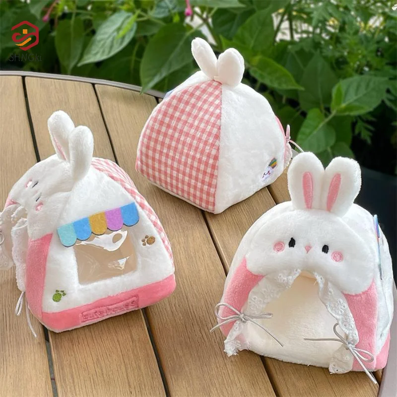 (Cute Plush Rabbit Doll Tent Dollhouse Mini Soft Fluffy Plush Tent Decor Micro Scene Layout Ornament Small Pet Soft Plush Nest)