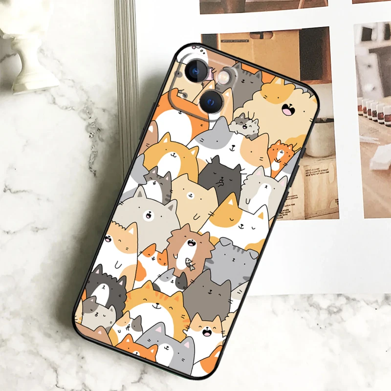 Kawaii Neko Cat Case For iPhone 15 16 11 12 13 14 Pro Max 7 8 Plus XR X XS Max 12 13 Mini Back Cover