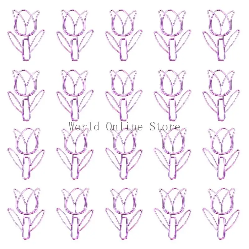 20 PCS Metal Planner Clips Tulips Clips Office Clips Metal Decorative Clips 87HC