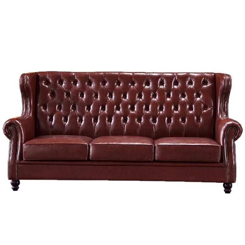 

American Sofa High Back Coffee Palm Oil Wax Leather Top Layer Cowhide Quartet Inline Vintage Living Room Furniture