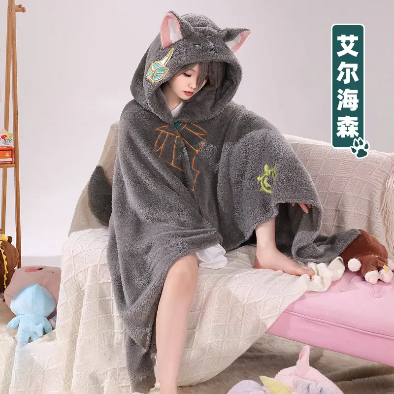 Anime Genshin Impact Wanderer Alhaitham Klimaanlage Decke Plüsch Pyjama Kapuze Umhang Kostüm Halloween Cape Frauen Ponchos