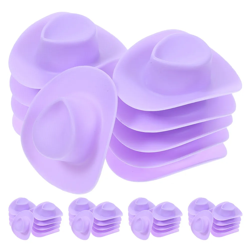 

50Pcs Mini Cowgirl Hats Plastic Mini Western Small Hat Craft Dollhouse Cake Decoration Western Hat Miniature Knitting Straw Hats