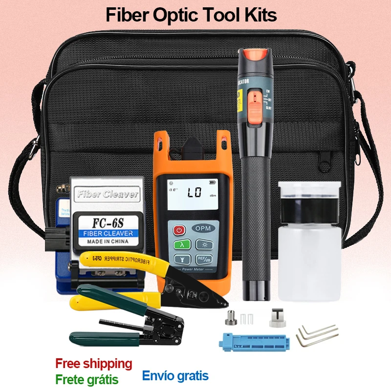 

FTTH Fiber Optic Tool Kit With SKL-6C/FC-6S Fiber Cleaver Optical Fiber Power Meter VFL 10MW Visual Fault Locator Cable Stripper