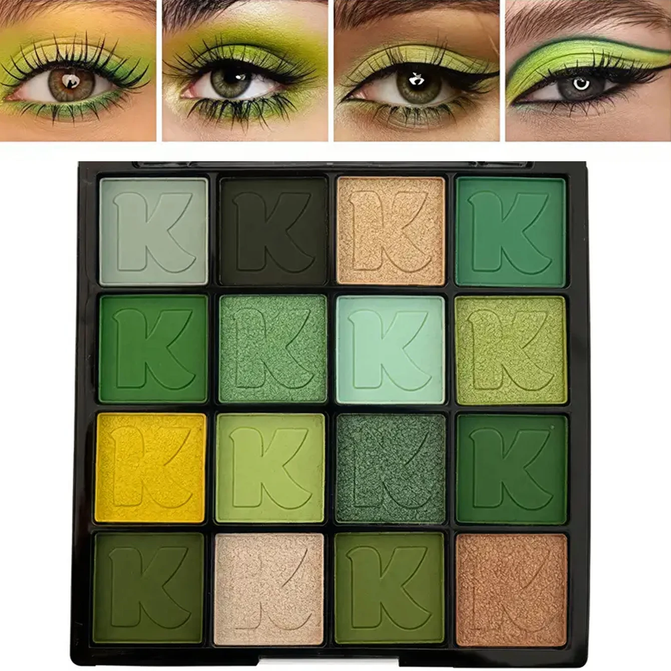 16 色のグリーン オリーブ マット アイシャドウ プレート - 高い演色性、マットな質感、素晴らしいアイ メイクアップ効果を作成します。