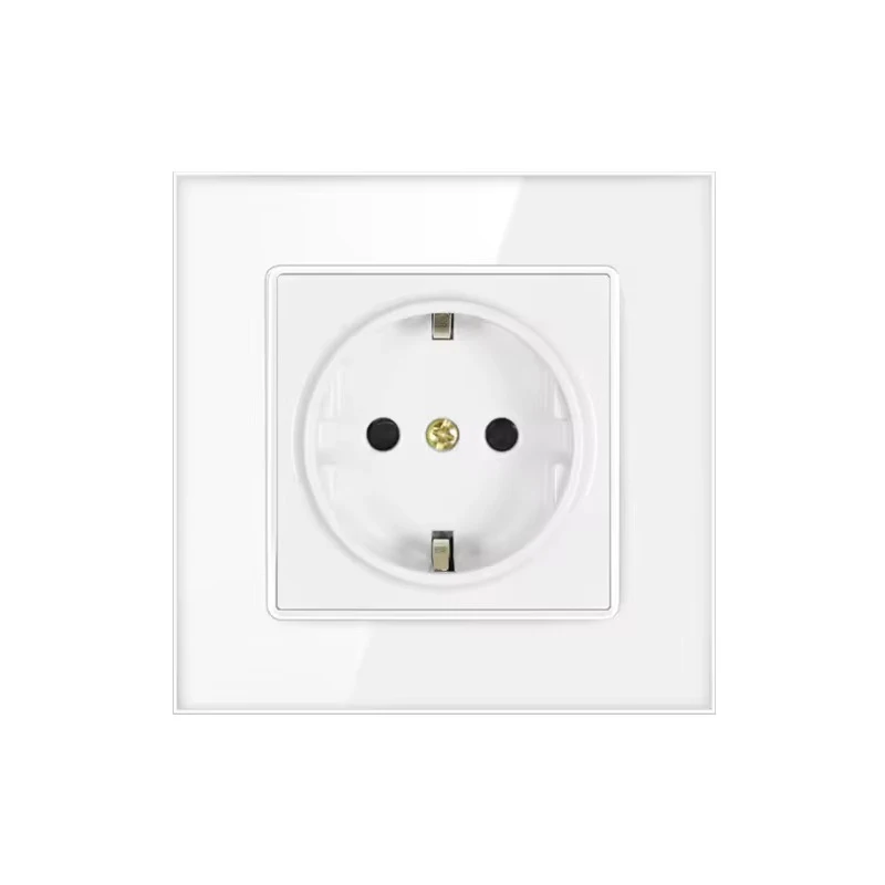 Depoguye White 16A EU standard power socket, crystal glass panel wall plugs socket, 220V electrical outlet Korea 86mm*86mm