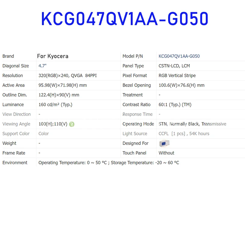 KCG047QV1AA-G050 4.7 Inch Original LCD Display Screen Panel for Kyocera Brand New and Fast Shipping 100% Tested