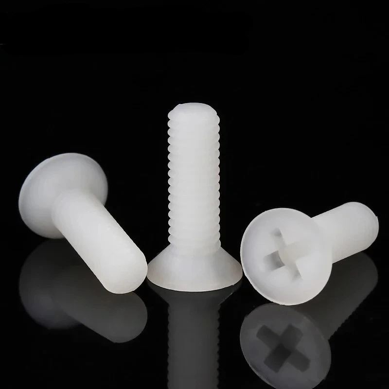 M2 M2.5 M3 M4 M5 M6 M8 White Plastic Nylon Countersunk Head Screws Cross Flat Head Bolts Screw Length 4-40mm