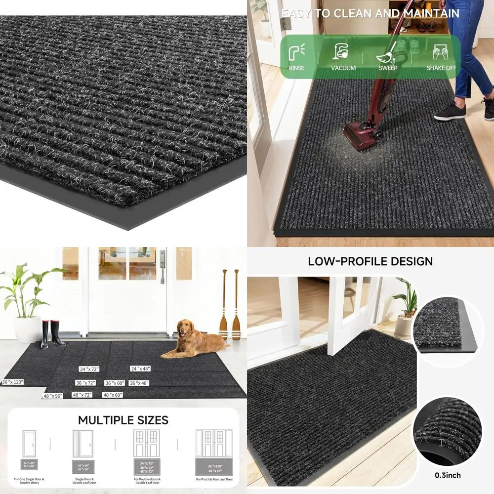 

Прочный придверный коврик 48 x 36 дюймов для дома и улицы, устойчивый к выцветанию и пятнам, черный