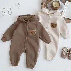 2023 Winter Warm Newborn Baby Clothes Boys Cotton Babies Romper Cartoon Bear Long Sleeve Hooded Girl Bodysuit for 0-24M Clothing