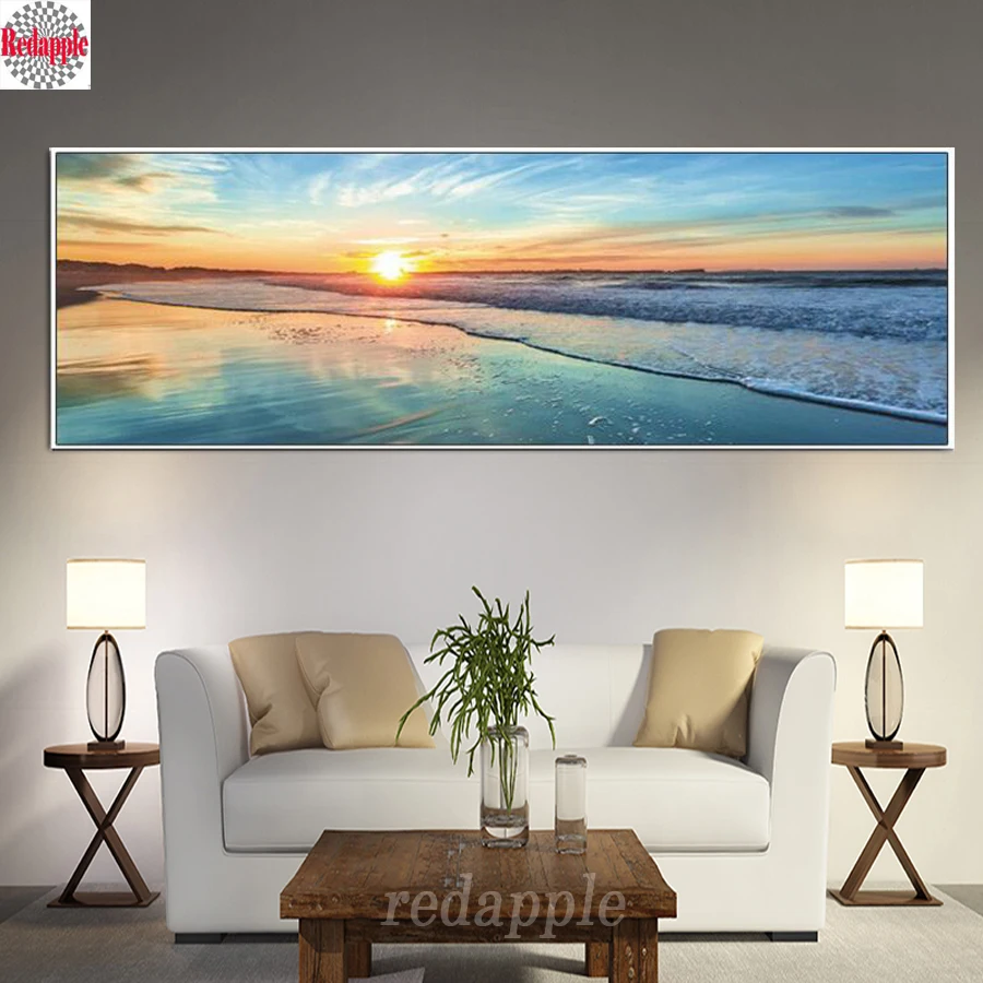 Dipinti di diamanti Paesaggio marino al tramonto grande punto croce diamante ricamo immagine del mare di strass diamante mosaico 5d icona decor