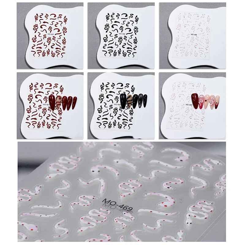 Red Black Pink Relief Snake Adhesive Nail Art Decoration Sticker Sliders Nails DIY Manicure Decal Accessory