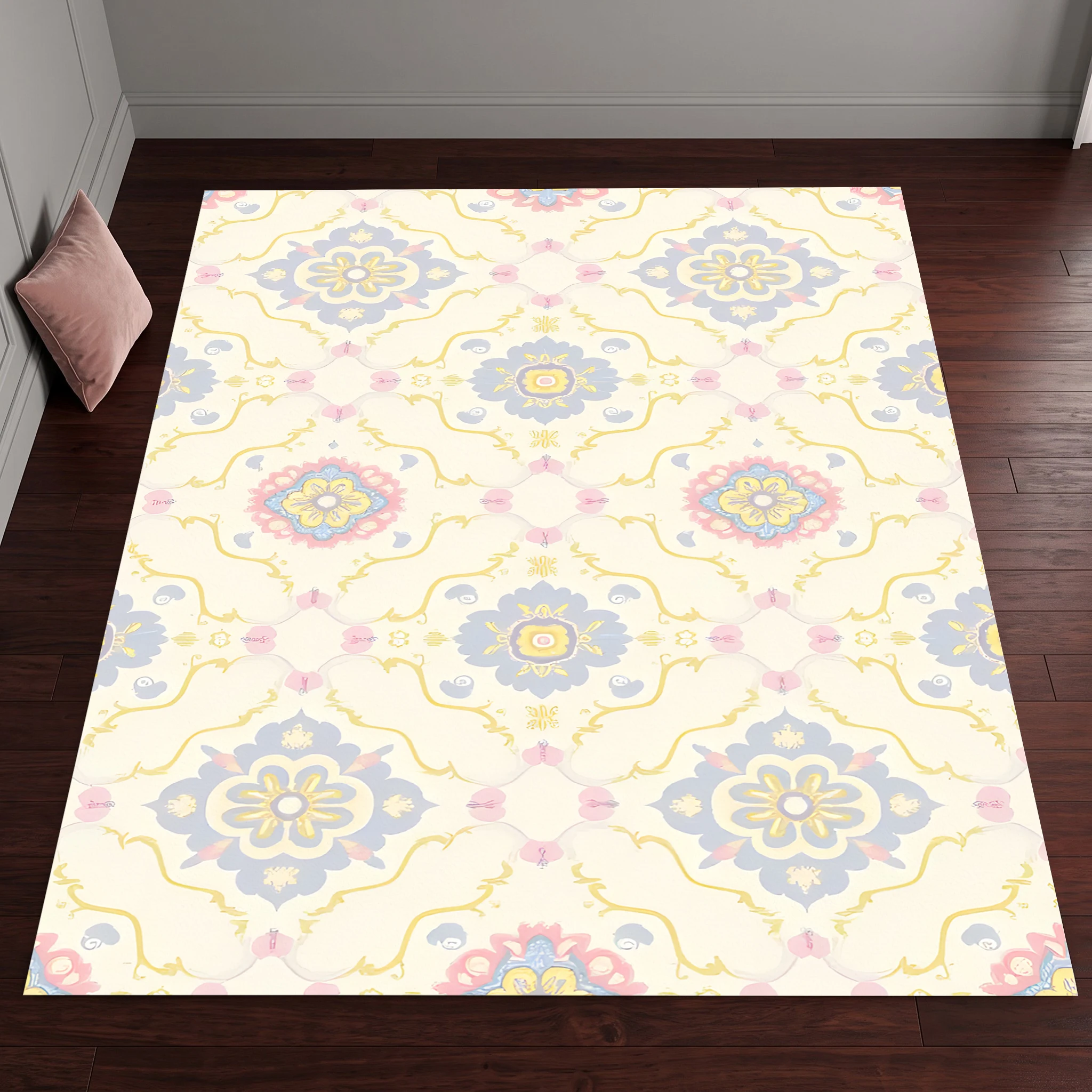 Macaron Soft Floral Velvet Area Rug, Warm and Inviting for Living Room Bedroom, Christmas Autumn Winter