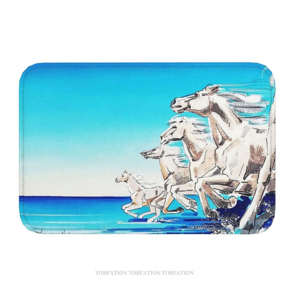 Galloping Horse Run Quickly Non-slip Doormat Sea Blue Bath Kitchen Mat Prayer Carpet Home Pattern Decor