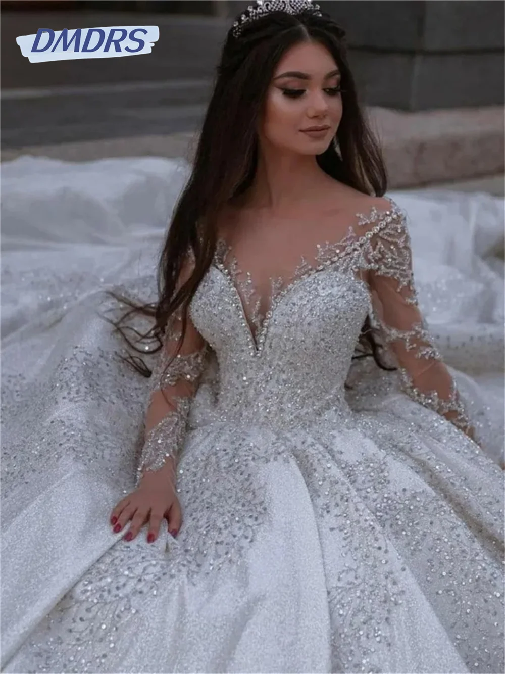 Luxurious Off-The-Shoulder Bridal Dress 2024 Elegant Beaded Wedding Dress Romantic A-line Floor-length Dress Vestidos De Novia