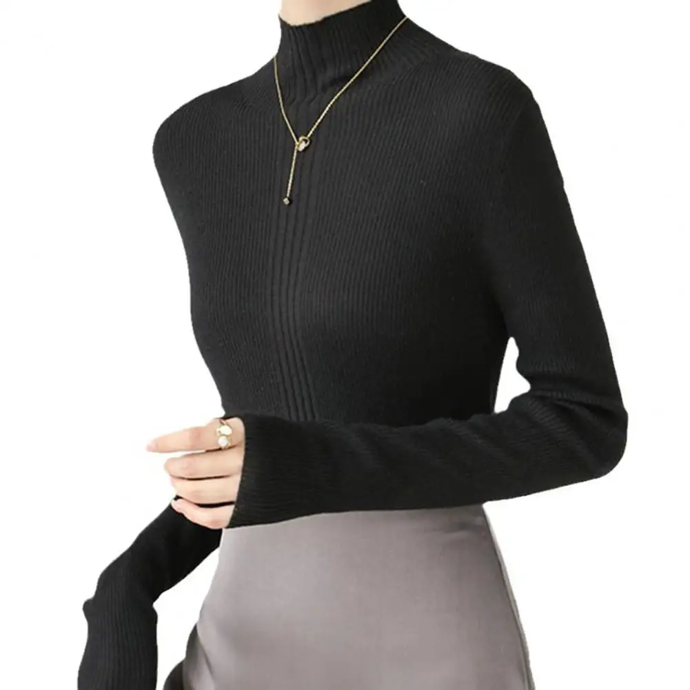 Morbido elastico Top elegante maglione lavorato a maglia con collo mezzo alto da donna Slim Fit Soft Texture calore per le donne autunno inverno