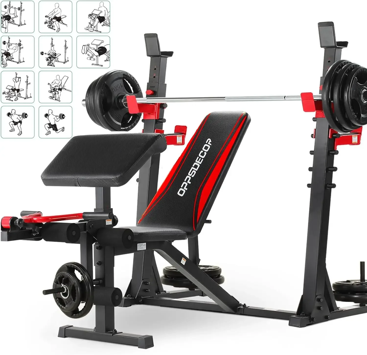 Professional Weight Bench Set with Barbell/Squat Rack, 900LBS Heavy Duty Bench Press Set with Leg Curl/Extension and P