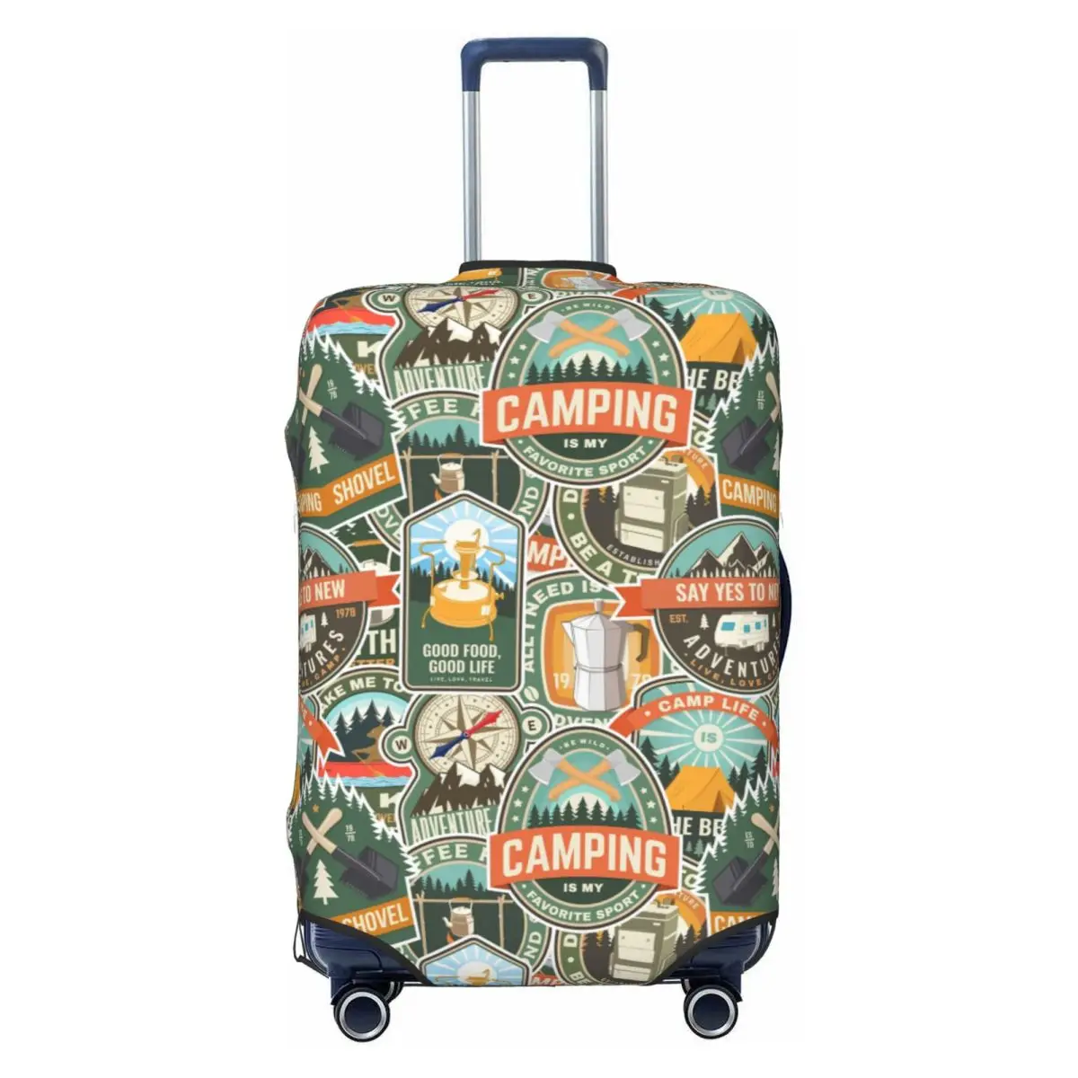 Cute Vintage Camp Cook Badge Outdoor Seamless Print Luggage Cover Protector Washable Travel Suitcase Covers