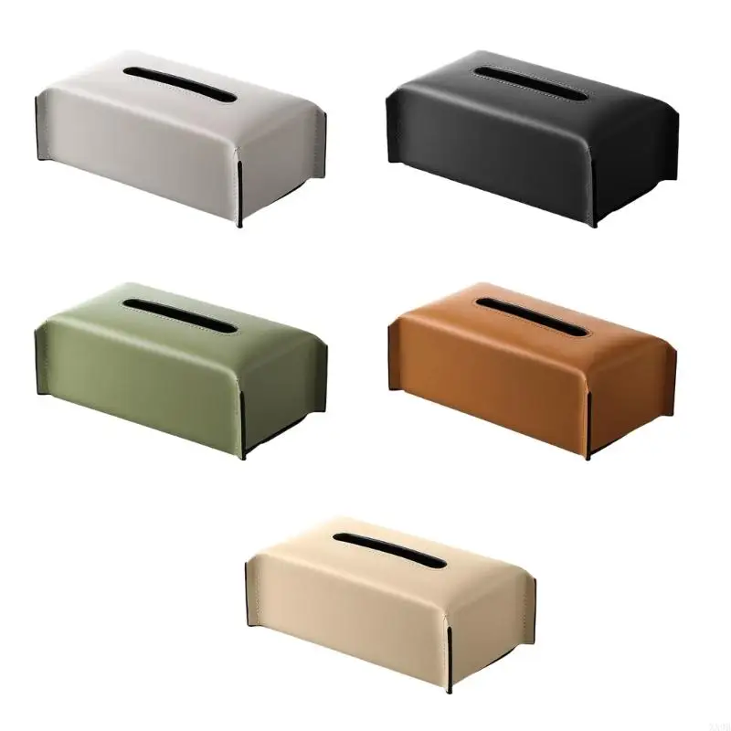 

XX9B PU Leather Tissue Box Rectangular Paper Towel Container Elegant Tissues Storage Case Refillable Napkin Dispenser