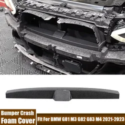 Car Front Bumper Crash Foam Cover Fit For BMW G81 M3 G82 G83 M4 2021-2023 Carbon Fiber, Glossy Black Anti-collision Foam Cover