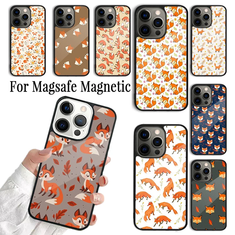 Coque Phone Case For iPhone 16 15 14 13 12 Mini 11 Pro Max Plus Magsafe Magnetic Wireless Charging Cover Autumn Fox Leaves Fall