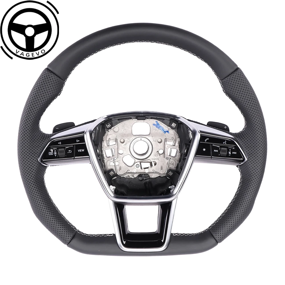 

Half perforated leather flat bottomed steering wheel for Audi A6 C8 multifunctional leather steering wheel with paddles