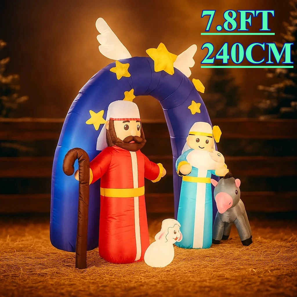 7,8 ft Aufblasbare Spielzeug Weihnachten Hof Dekoration Krippe Bogen Heilige Familie Tier Stern LED Lit Hause Urlaub Ornament Geschenk Dekoration