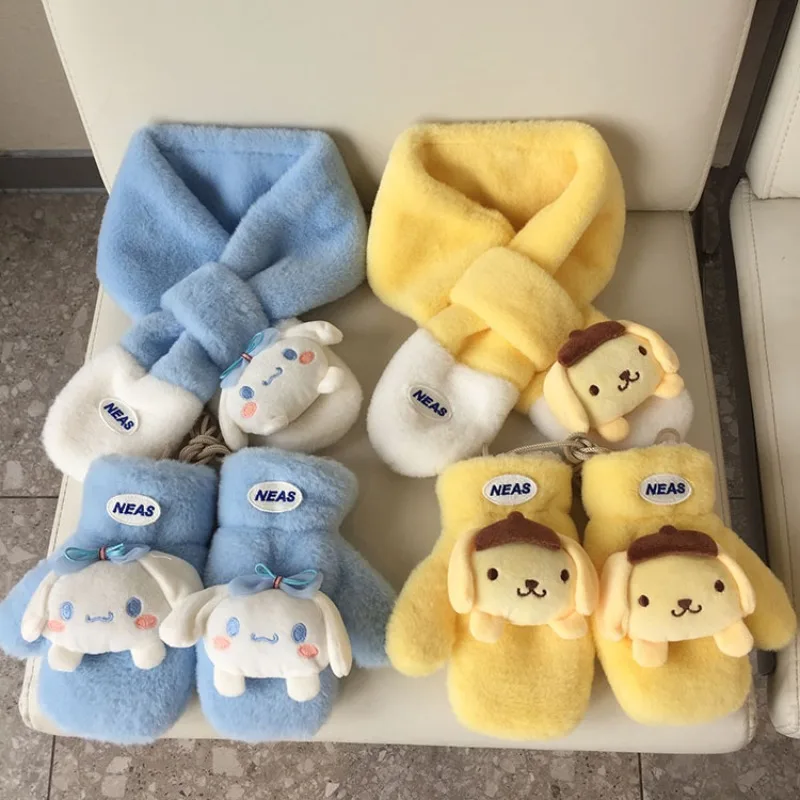 サンリオ スカーフ 女の子用 かわいい漫画刺繍 子供用スカーフ 暖かさを保つために厚くしたぬいぐるみ手袋 ハローキティ ベビースカーフ