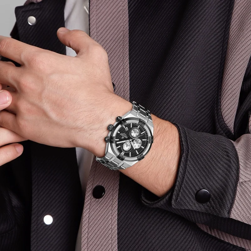 NAVIFORCE Men Quartz Chronograph Watch Waterproof Luminous Date Stainless Steel Casual Business Sport Wristwatch Gifts Box view 6