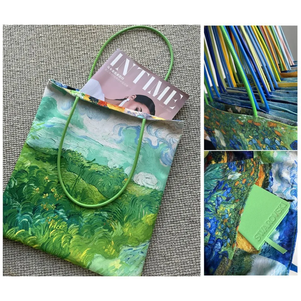 

Сумка-тоут из холщовой ткани большой вместимости с принтом картин Ван Гога, коллекция Осень 2026, женская, для студентов, для ежедневных поездок, через плечо, для книг