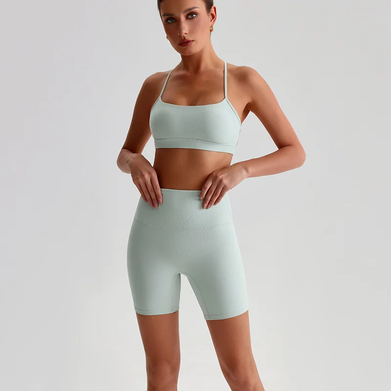 

Jenny&dave Naked Shorts Set, Sexy Sports Running Fitness Suit Set, European And American Cross-border Beauty Back Yoga Suit
