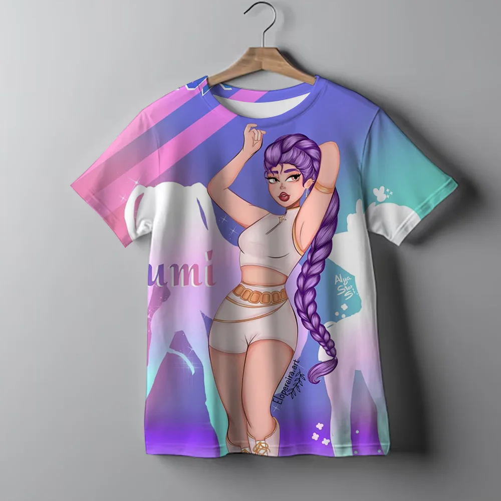 ملابس الأطفال KPop شيطان الصيادين موضة بلايز عادية س الرقبة قصيرة الأكمام الفتيات الفتيان K-Pop شيطان الصيادين المشجعين هدية تي شيرت