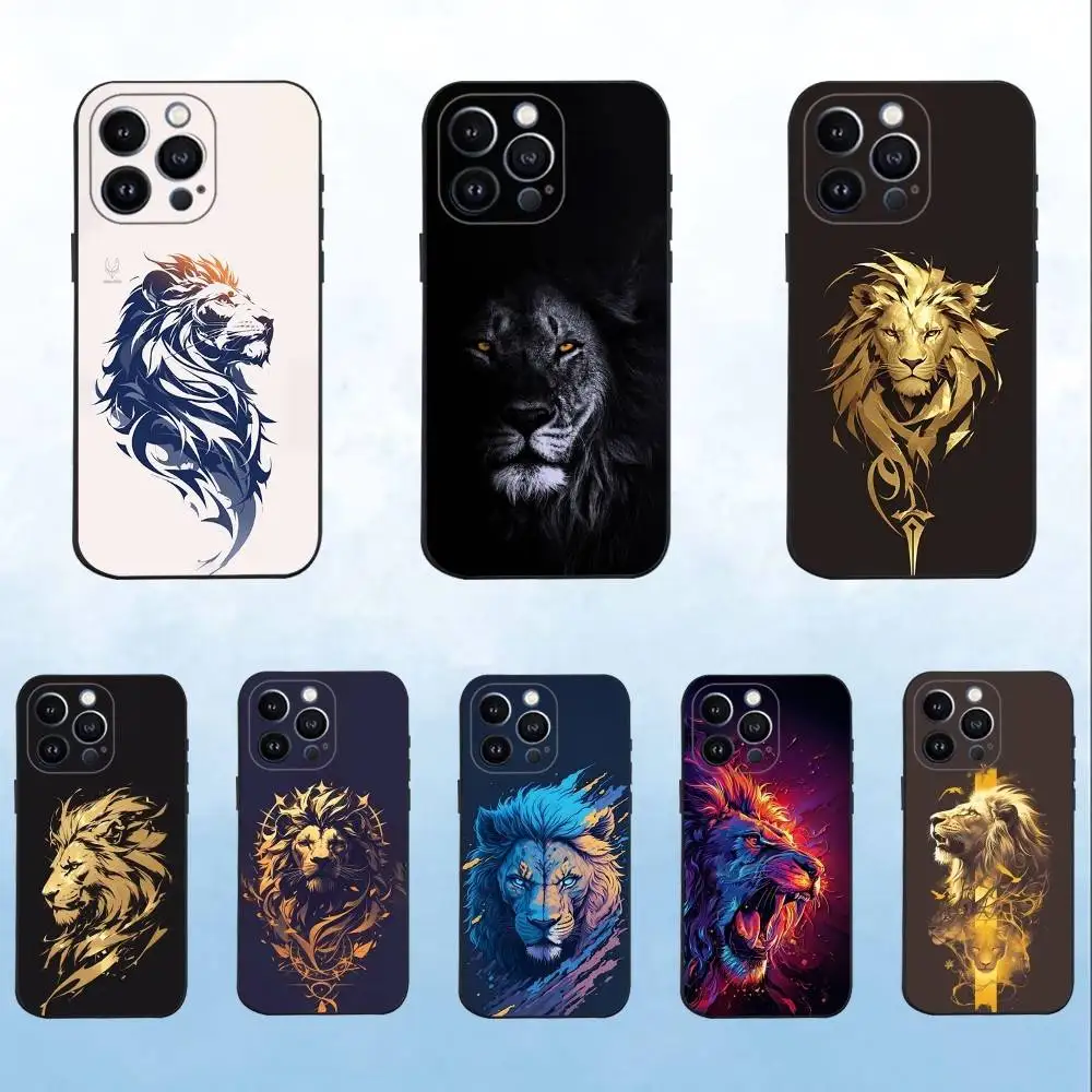 

The Lion pattern Phone Case For iPhone 16,15,14,13,12,11 Plus,Pro Max,XS,X,XR,SE,Mini,8,7,Soft Silicone Black Cover