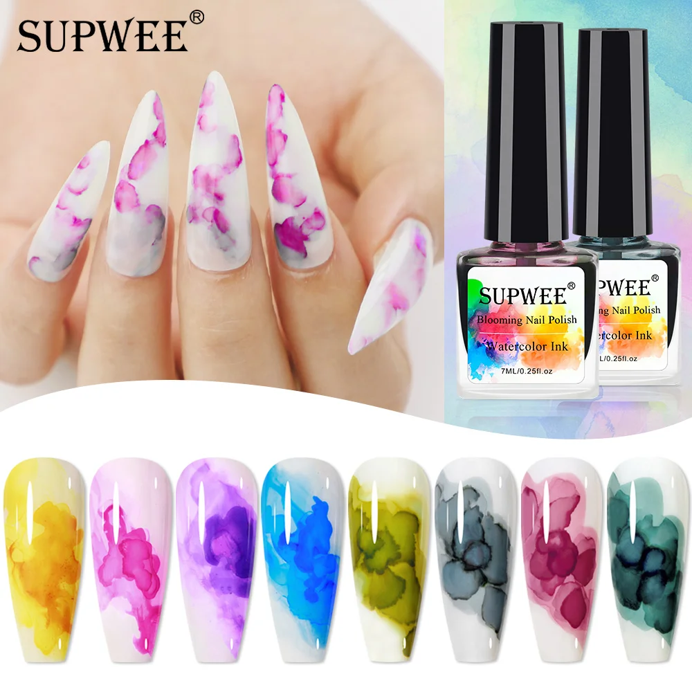 Supwee 7ml Blooming Gel Nail Polish Watercolor Ink Flower Gel Polish Liquid Gel Smoke Effect Soak Off Transfer Blossom Nails Art