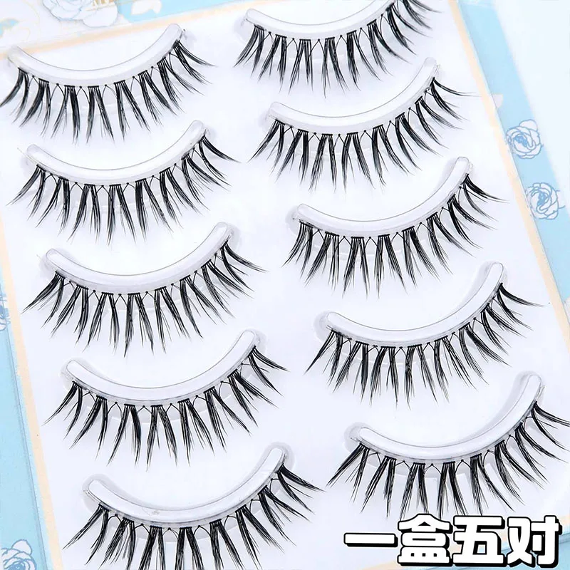 5 paires de faux cils de maquillage longs et épais, photogéniques, bande dure, grappe faite à la main, outils cosmétiques en forme de V