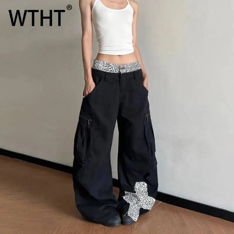 WTHT Fashion Men's Leopard Print Patchwork Loose Pants Trendy 2026 Summer Wide Leg High-waisted Trousers Male 2A3235