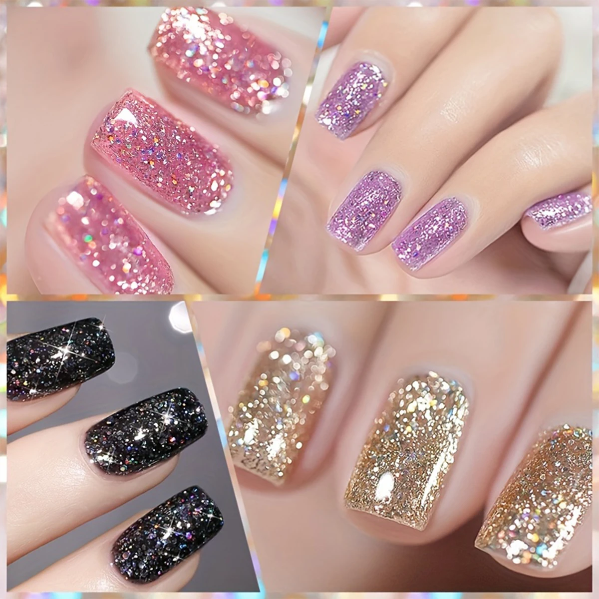XEIJAYI 6-Color 15ml Brilliant Stars Crushed Gel Nail Polish Set, UV LED Soaking Nail Gel, Semi-Permanent, DIY Salon Quality