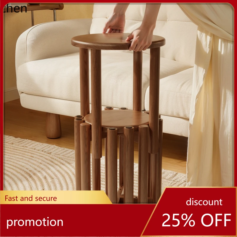 ZML Stackable Solid Wood Stool Home Spare Stool Reinforced Round Stool Folding Chair Dining Table