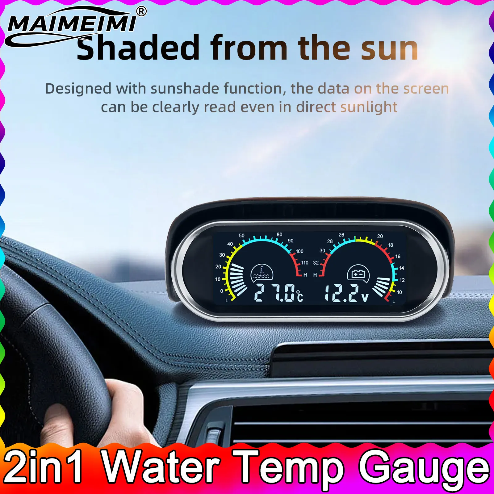 

12V Water Temp Gauge Voltage 2 in 1 Temperature Volt Meter LCD Digital Car Truck Voltmeter + Temperature Sensor 10mm
