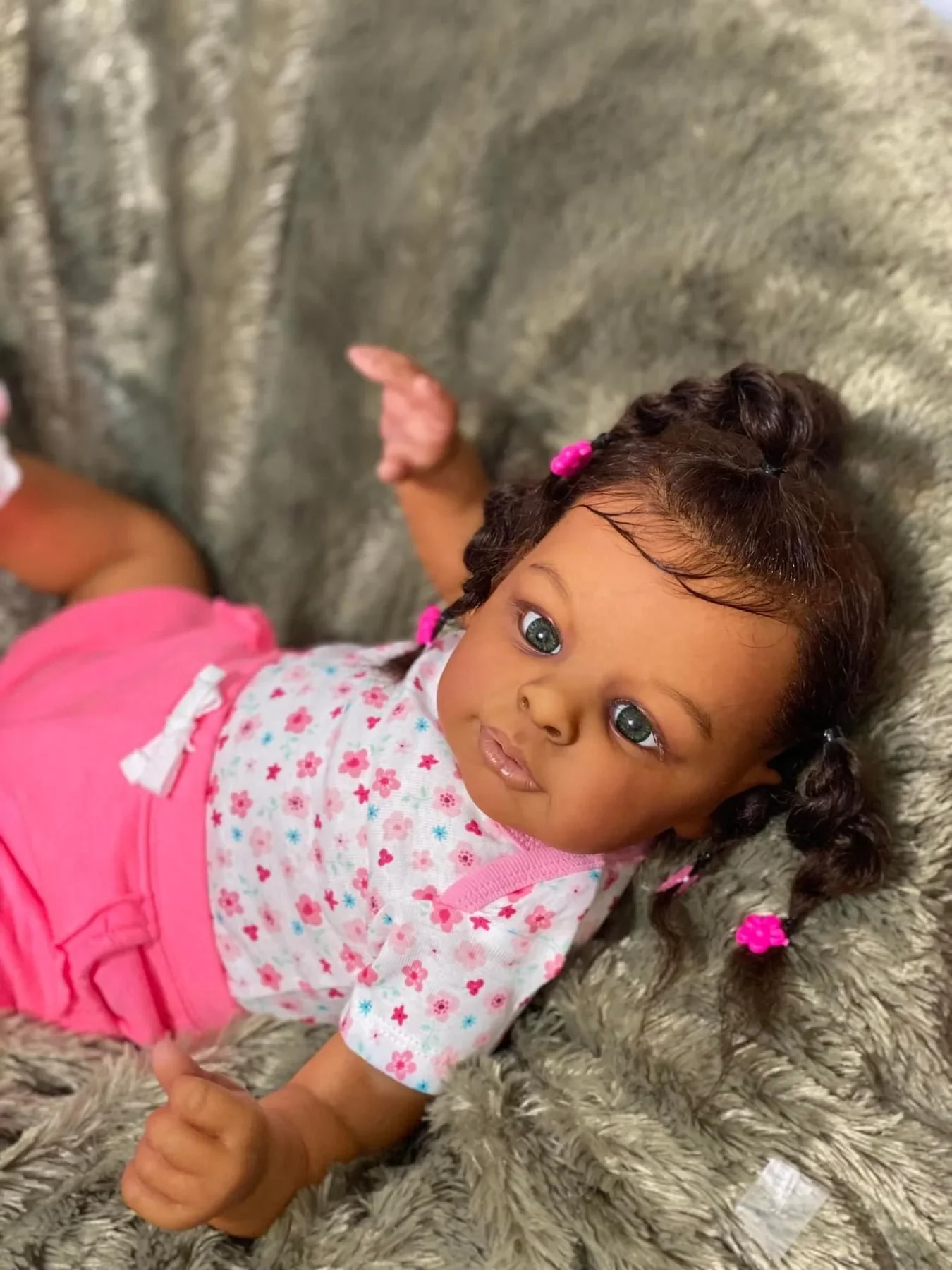 NPK 24Inch Jaylan in Dark Brown Skin Color Soft Body Reborn Toddler African American Cuddly Baby Girl Doll Hand-rooted hair