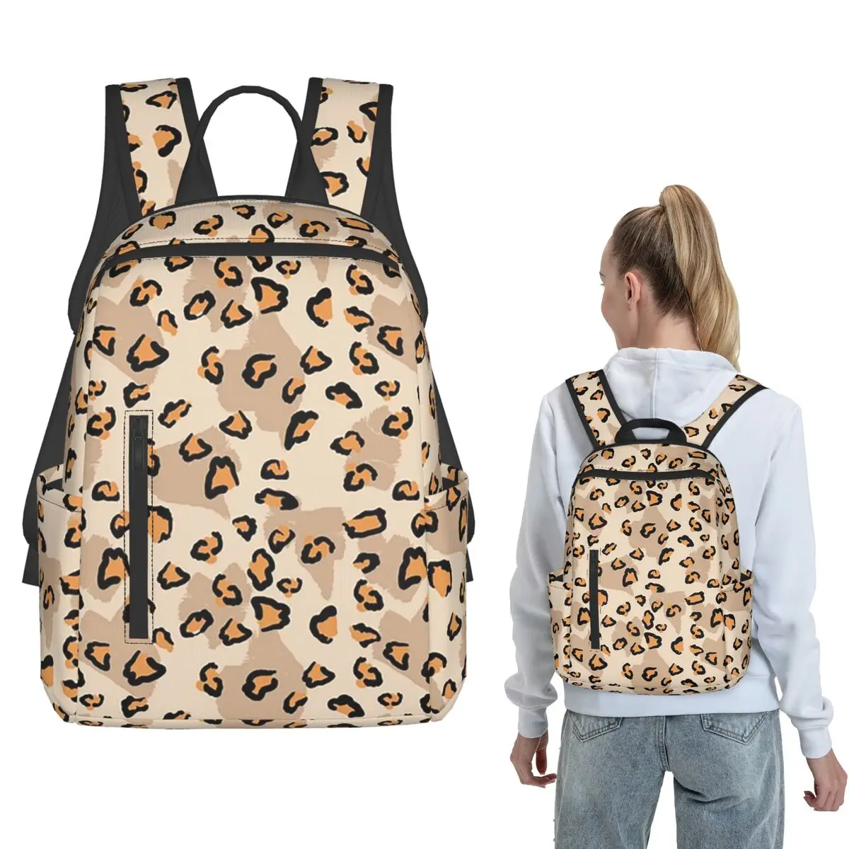 

Light Brown Leopard Pattern Backpack Daypack Children BookBag School Bag Shoulder Bags for Men Women
