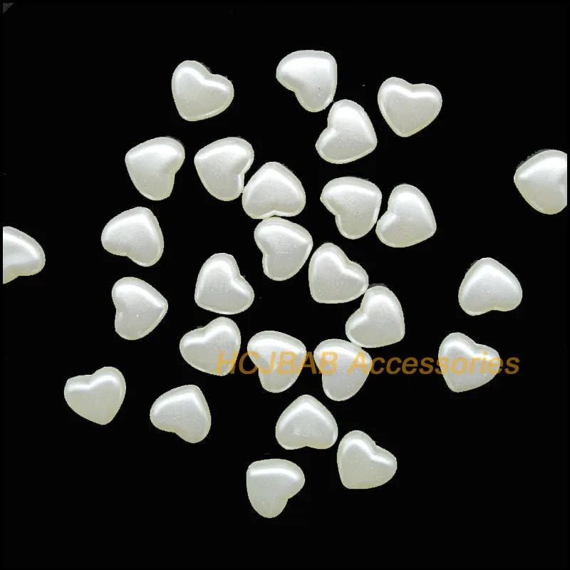 100 New Tiny Heart Acrylic Charms Spacer Pearl White Smooth Plastic Beads 8x9mm