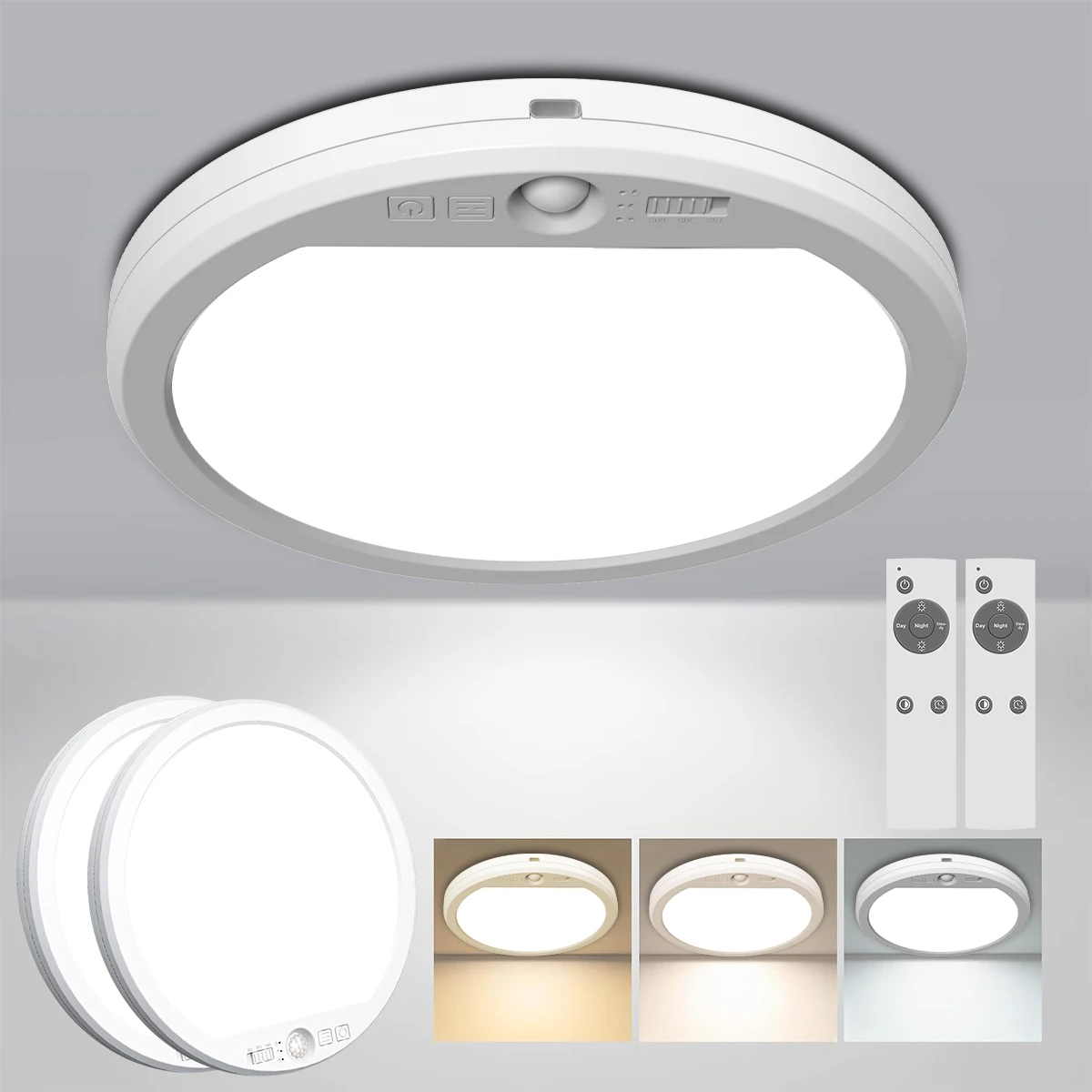 Motion Sensor Ceiling LED Light with Big Remote, 3000K 4000K 6000K Adjustable Timer Dimmable for Closet Doorway Stairway Hallway